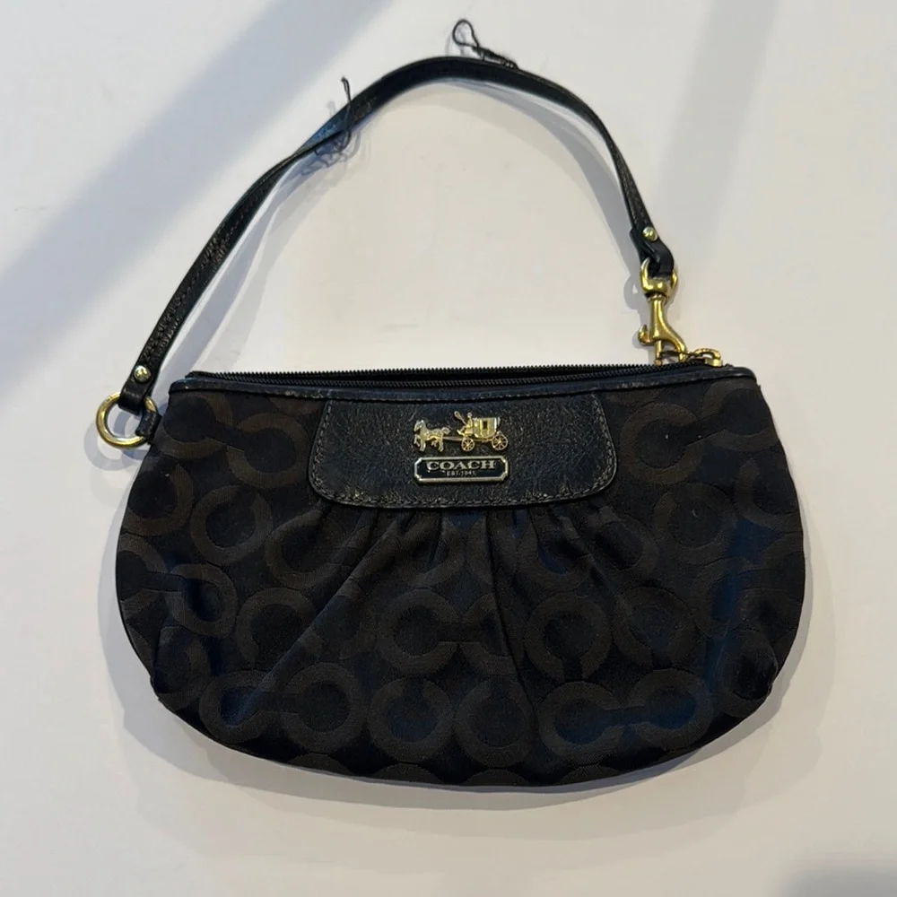 Coach Signature Op Art Wristlet Clutch Mini Purse Wallet Black‎